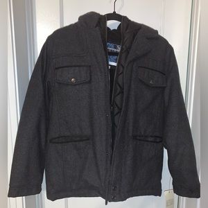 New with tags boys youth M 10/12. Hemisphere wool jacket hoodie. Dark grey.